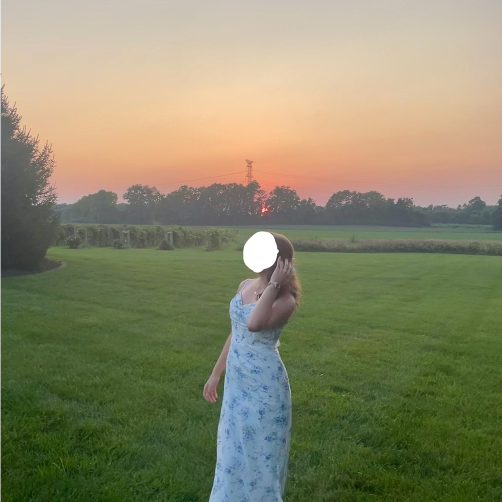Azazie Floral Blue and White Bridesmaid Dress